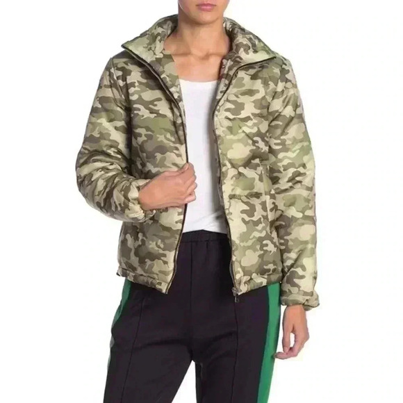 No One Cares Camo Puffer Jacket - Picture 1 of 7